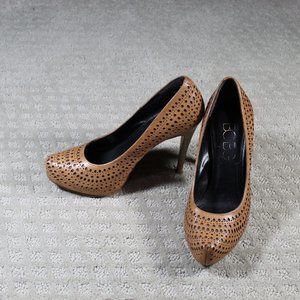 BCBG Size 5.5 Perforated Tan Leather 4.5" Heels